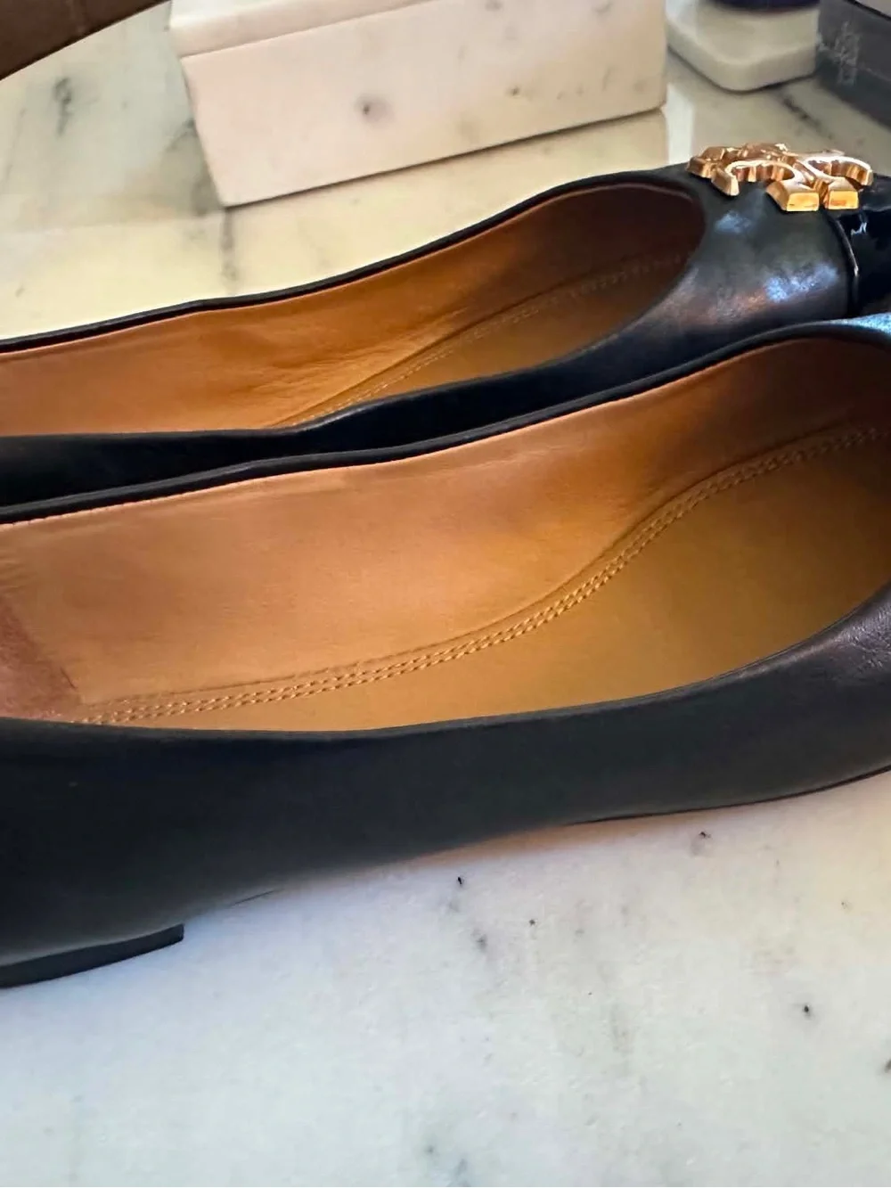 Tory Burch Black Leather Ballet Flats  Contact me at: 985-758-9360